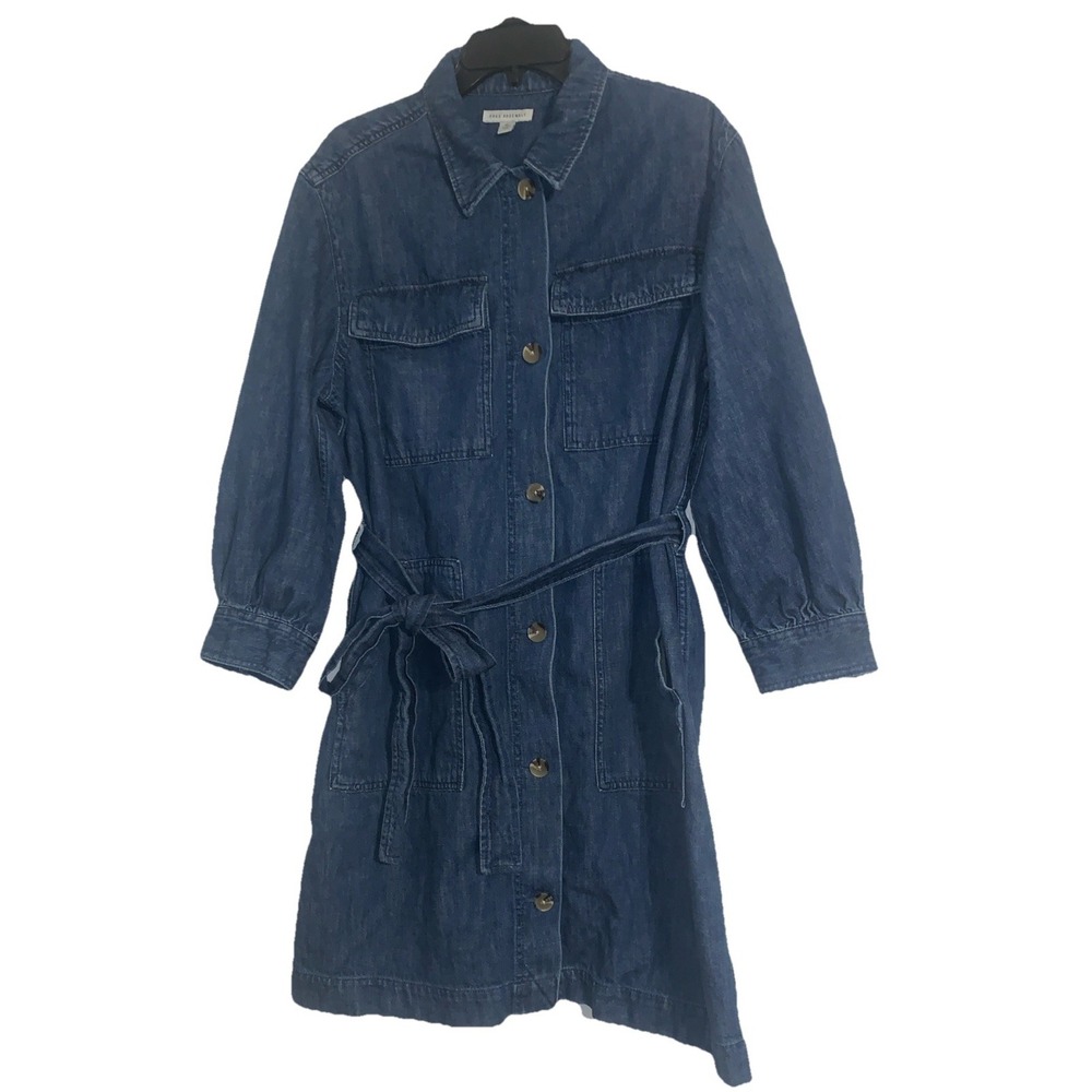 Free Assembly Denim Shirt Dress XL Ballon Sleeve Utility Belted Medium Wash Chic - Picture 8 of 15